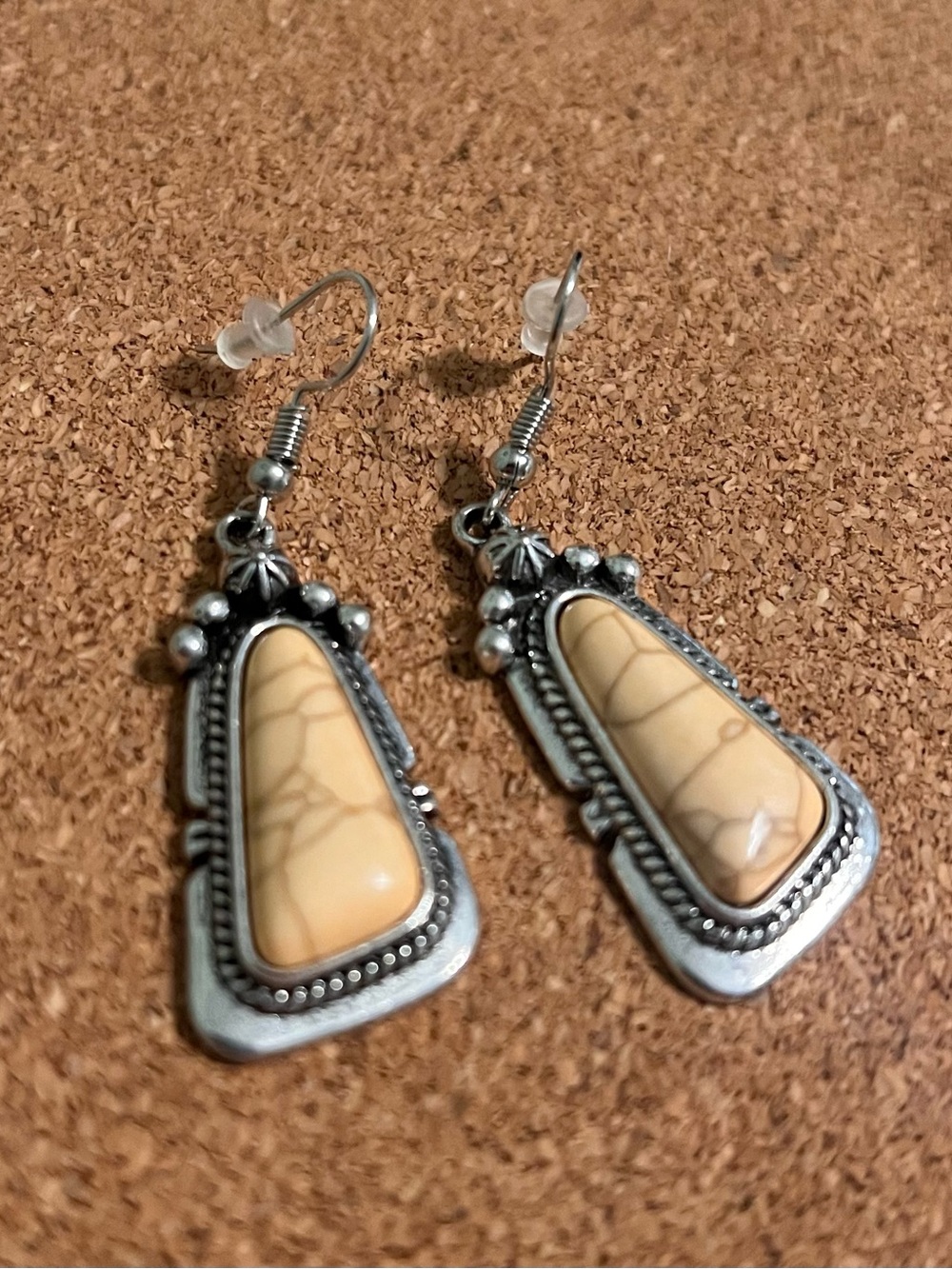 Vintage-Style Beige Stone Teardrop Dangle Earrings